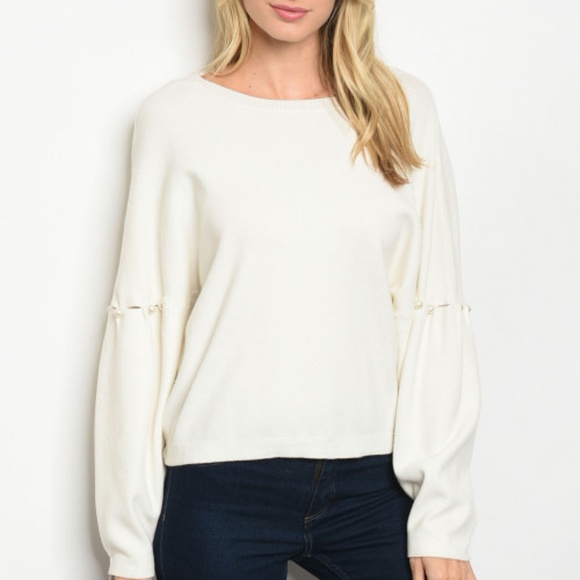 Cream Pearl Sleeve Sweater - Picture 1 of 5